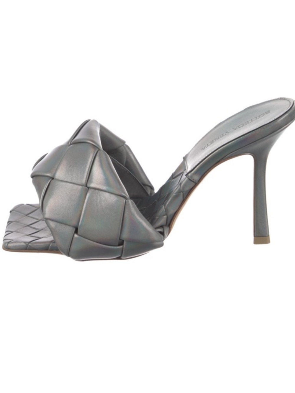 Bottega Veneta Iridescent Gray Intrecciato Knot Mules